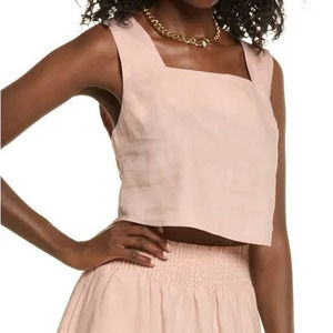 Open Edit Nordstrom NWT Small Cropped Square Neck Linen Tank Top in Pink Smoke